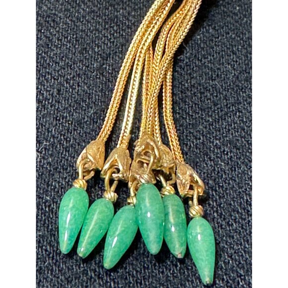 Vintage Gold Tone Brooch With Turquoise & Gold Chain And Turquoise Tassel - Picture 4 of 10